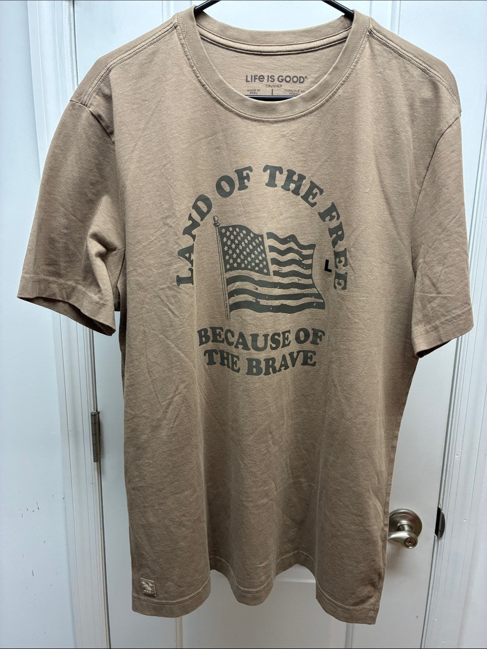 Life Is Good Tan Patriotic Graphic Tee